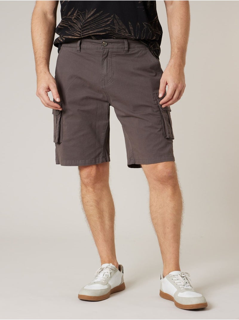 Bermuda loose homme twill coton strech  'Deeluxe' gris anthracite - Kiabi