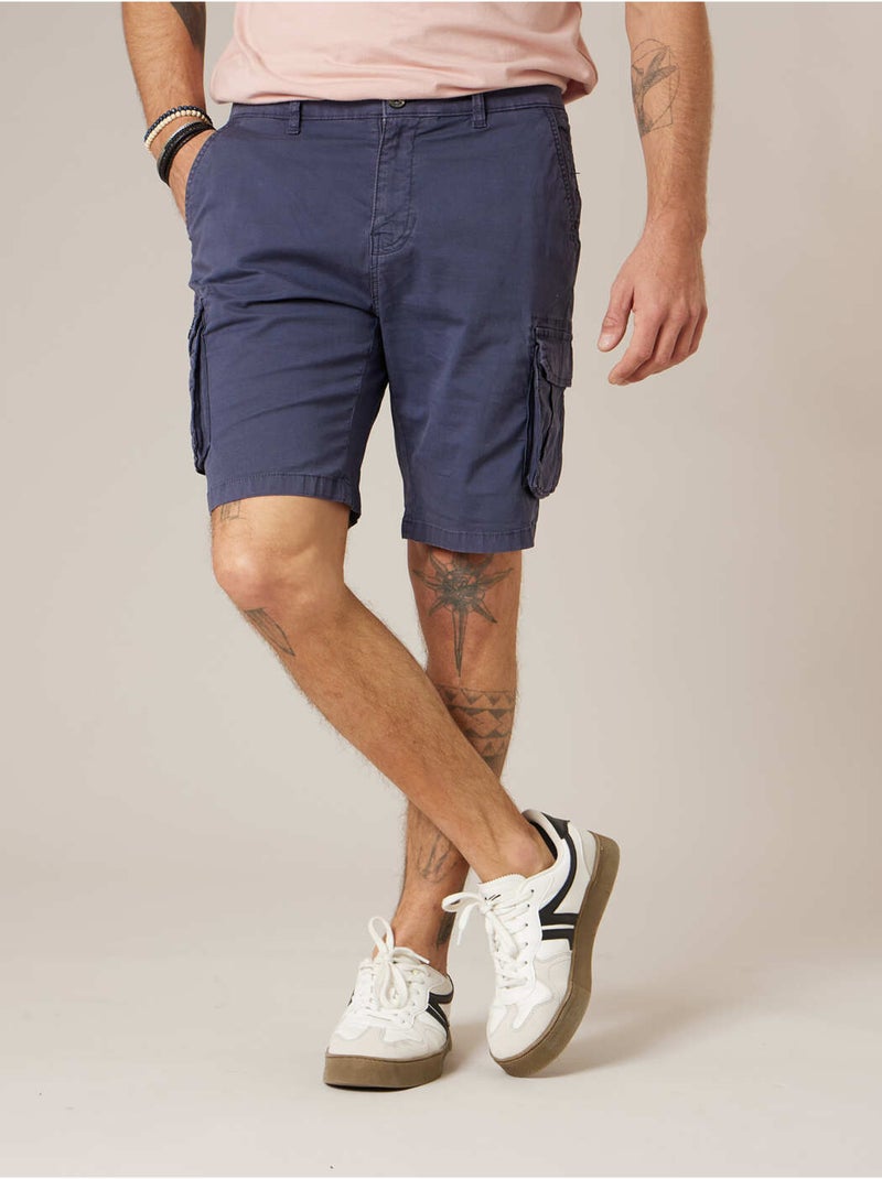 Bermuda loose homme twill coton strech  'Deeluxe' Indigo - Kiabi