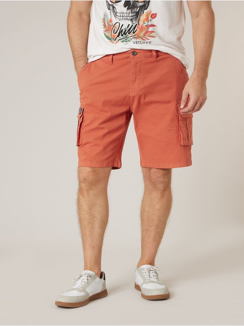 Bermuda loose homme twill coton strech  'Deeluxe' Orange corail - Kiabi