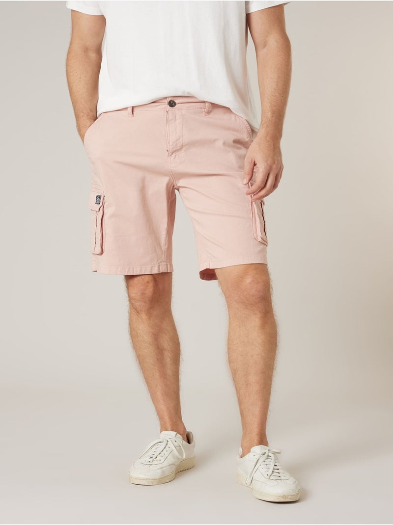 Bermuda loose homme twill coton strech  'Deeluxe' Rose clair - Kiabi