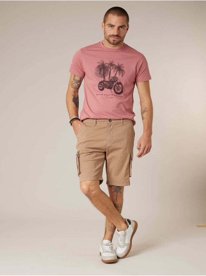 Bermuda loose homme twill coton strech  'Deeluxe' Taupe - Kiabi
