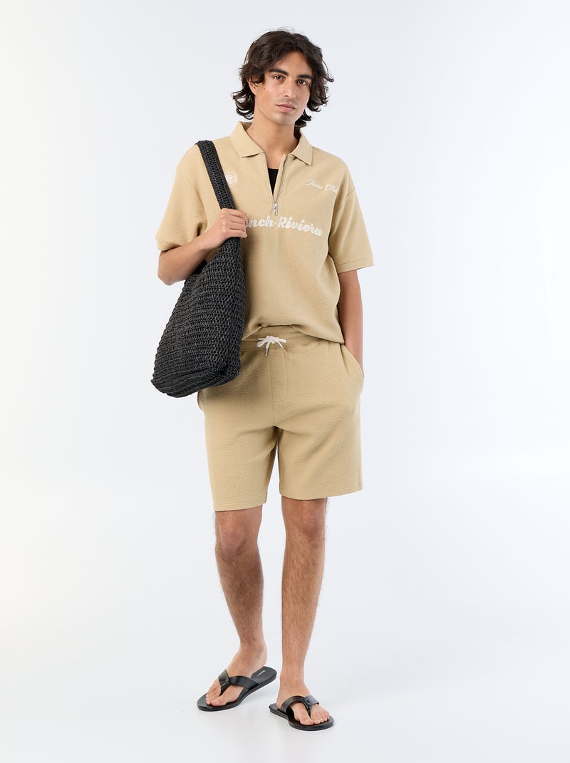 Bermuda maille lourde uni Beige - Kiabi