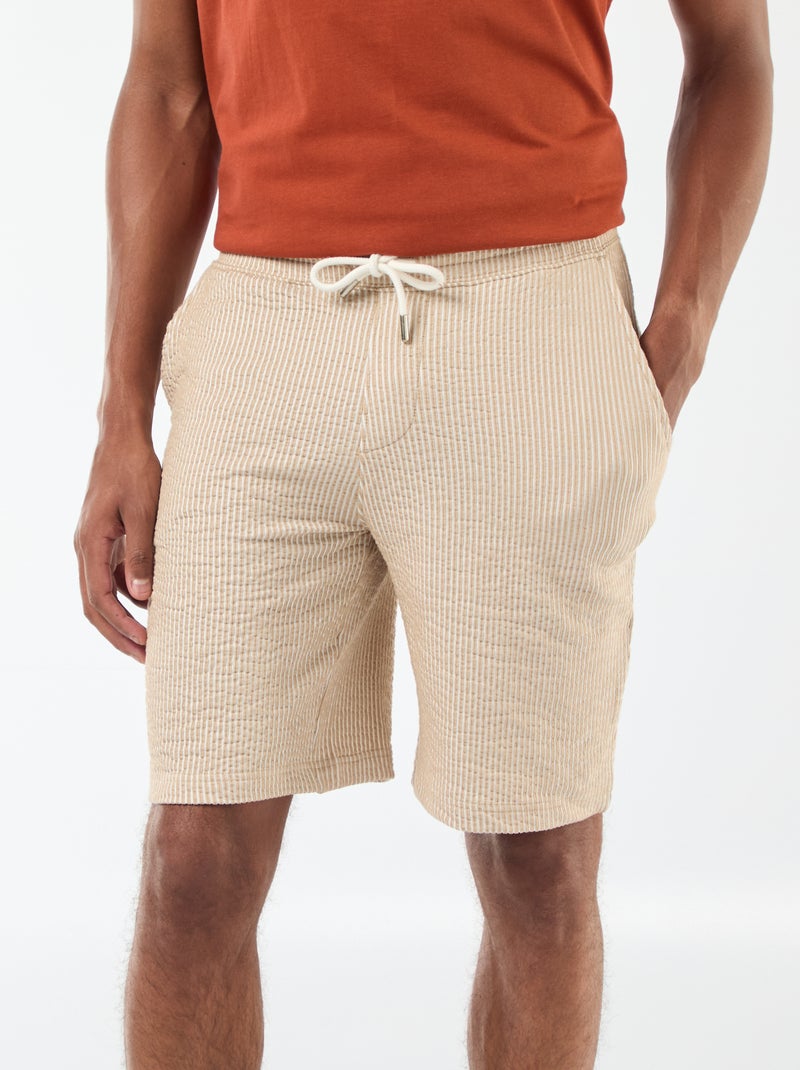 Bermuda matière type crépon à rayures Beige - Kiabi