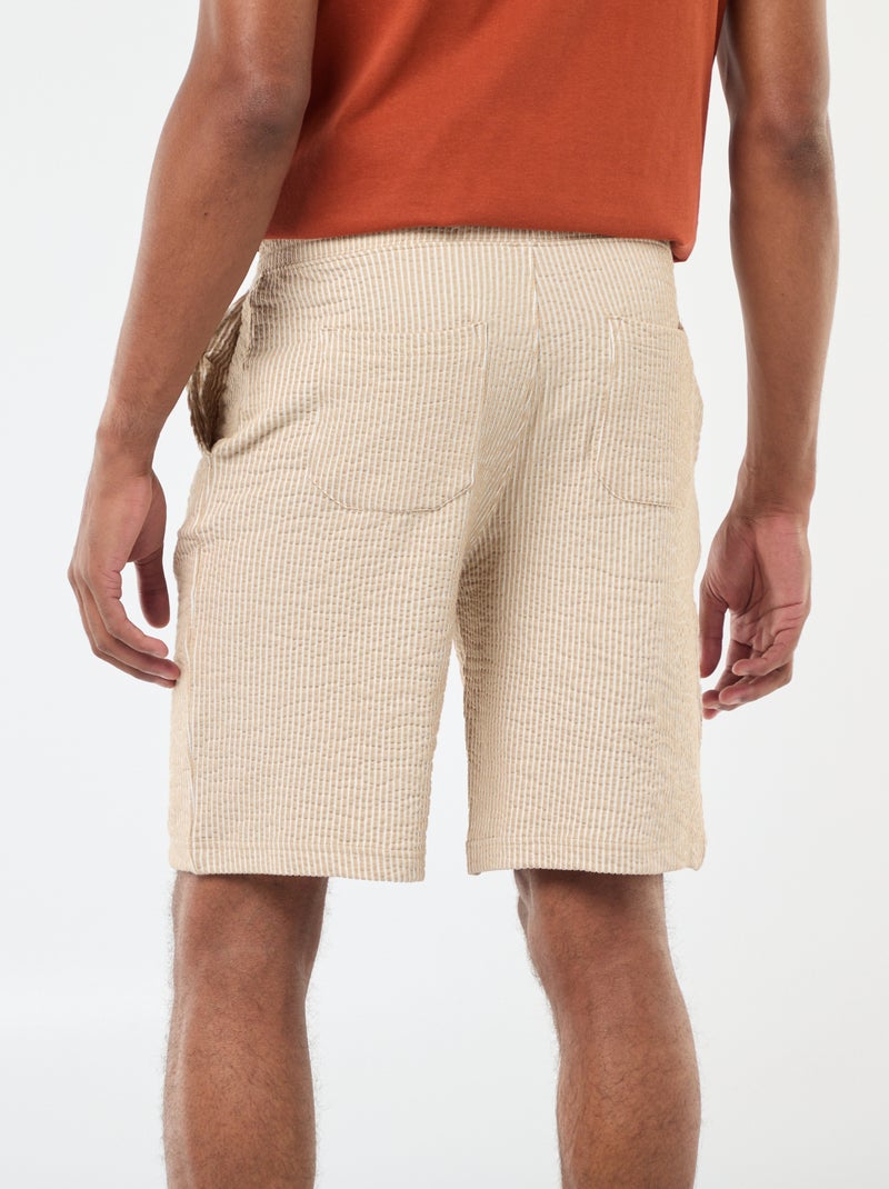 Bermuda matière type crépon à rayures Beige - Kiabi