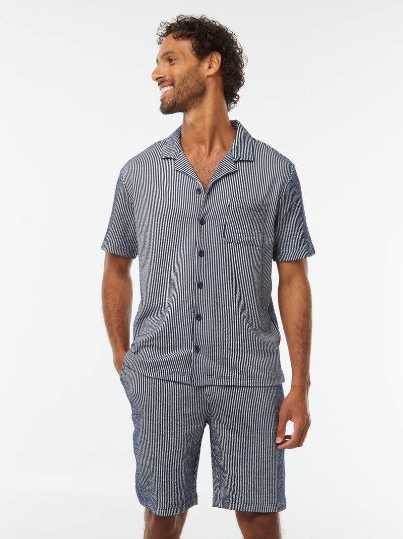 Bermuda matière type crépon à rayures Bleu - Kiabi