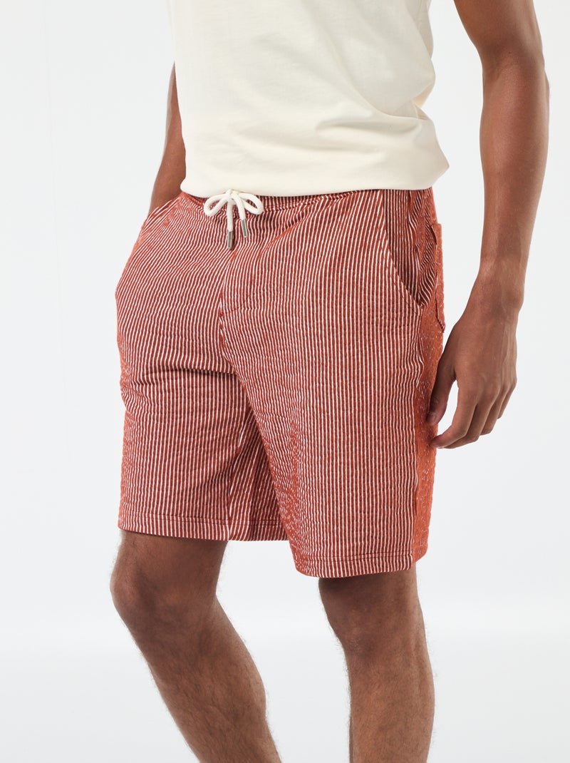Bermuda matière type crépon à rayures Marron - Kiabi