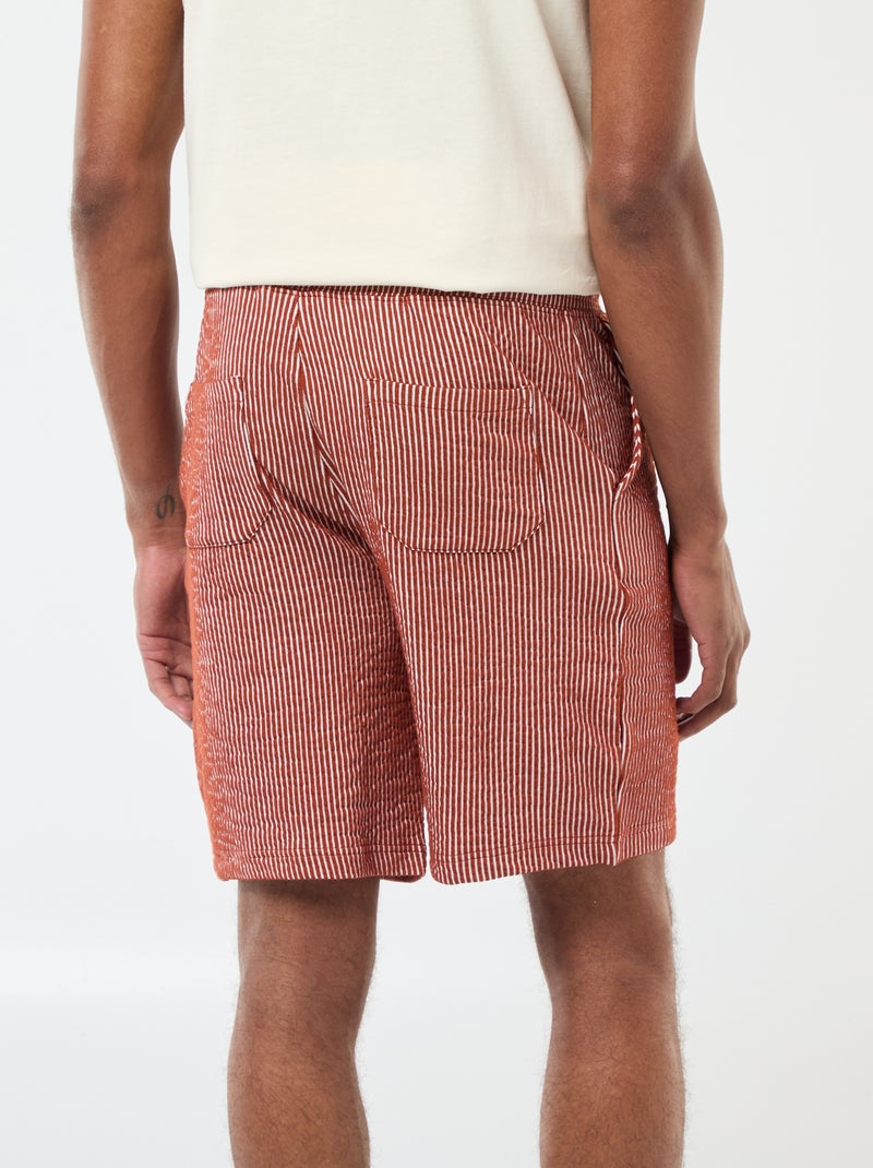 Bermuda matière type crépon à rayures Marron - Kiabi