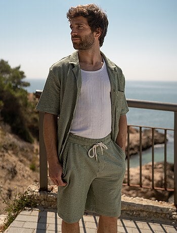 Bermuda matière type crépon à rayures