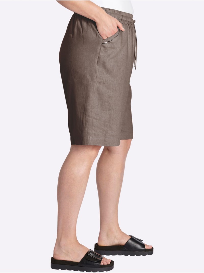 Bermuda Mélange Lin Et Viscose - Taille Standard - Sheego Gris taupe - Kiabi