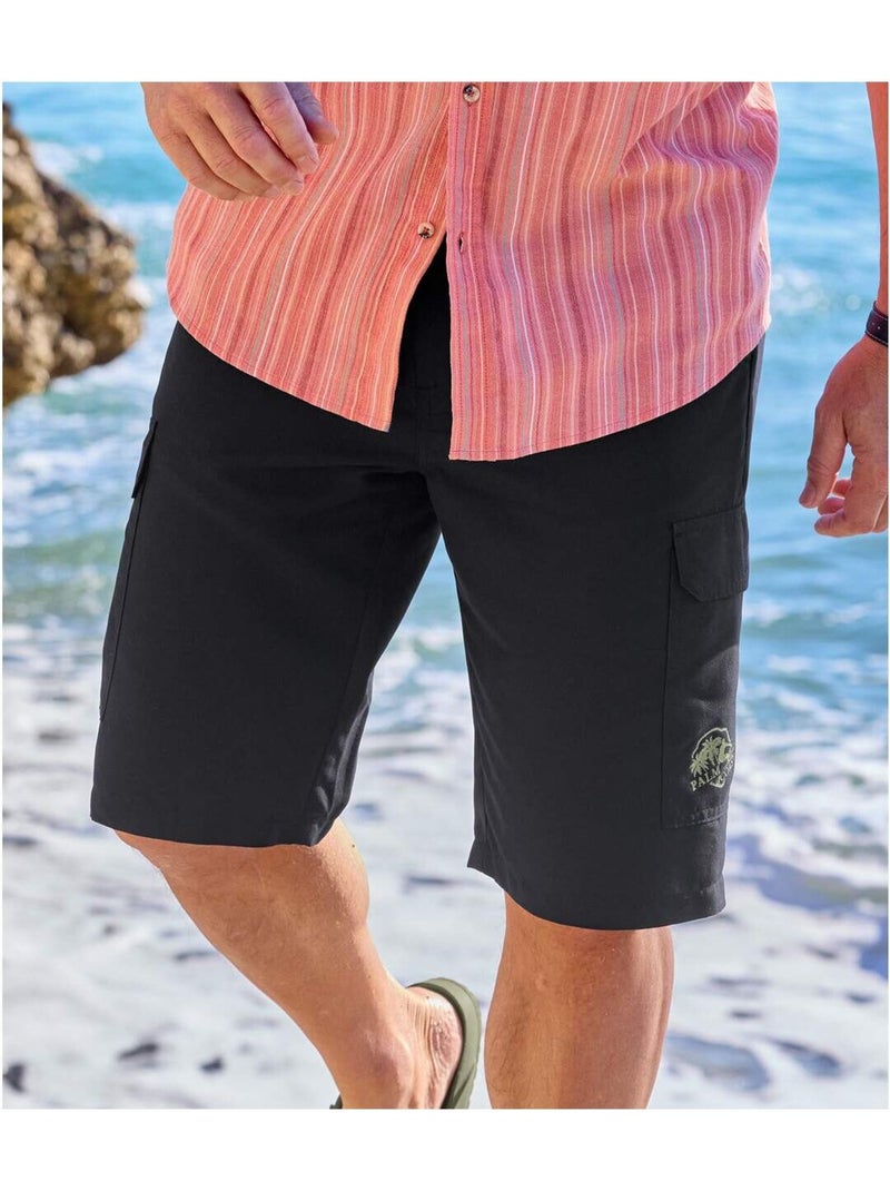 Bermuda Microfibre Cargo   - ATLAS FOR MEN Noir - Kiabi