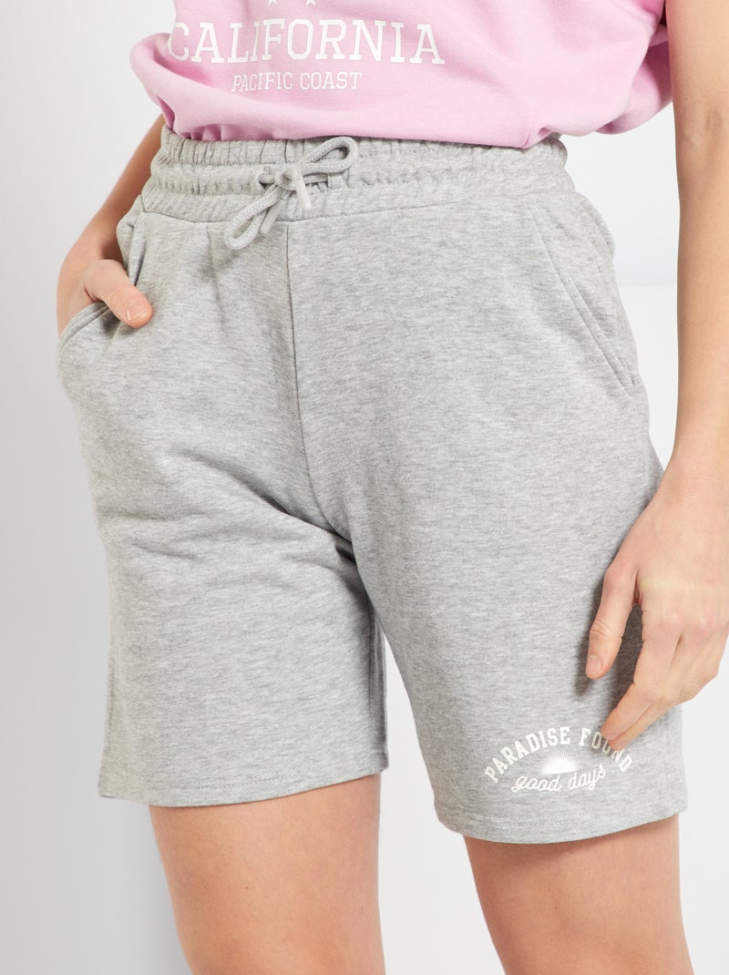 Bermuda molleton avec taille élastiquée gris - Kiabi