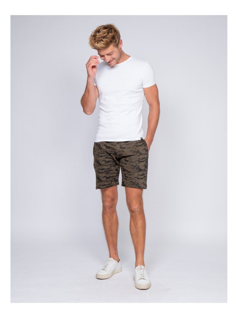 Bermuda molleton motif militaire BANVOU Kaki - Kiabi