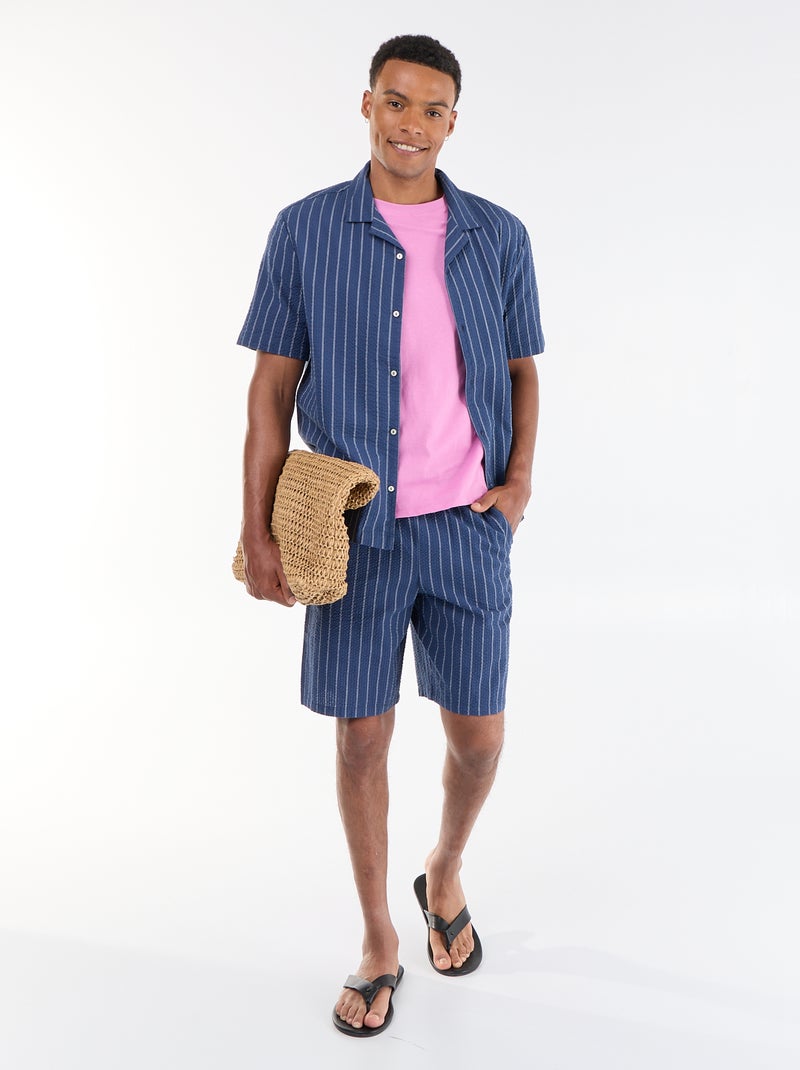 Bermuda rayé en seersucker Bleu - Kiabi