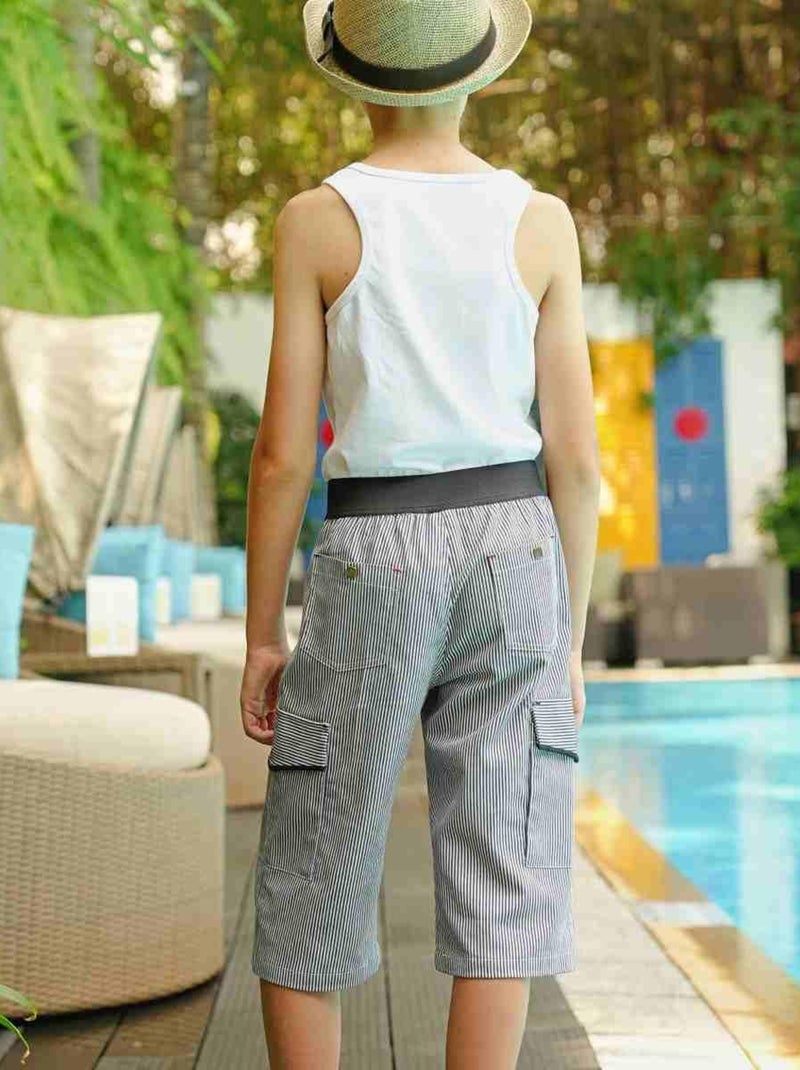 Bermuda Rayures     Poches Cargo  ARCACHON - La Faute à Voltaire Bleu Bleu marine Blanc - Kiabi