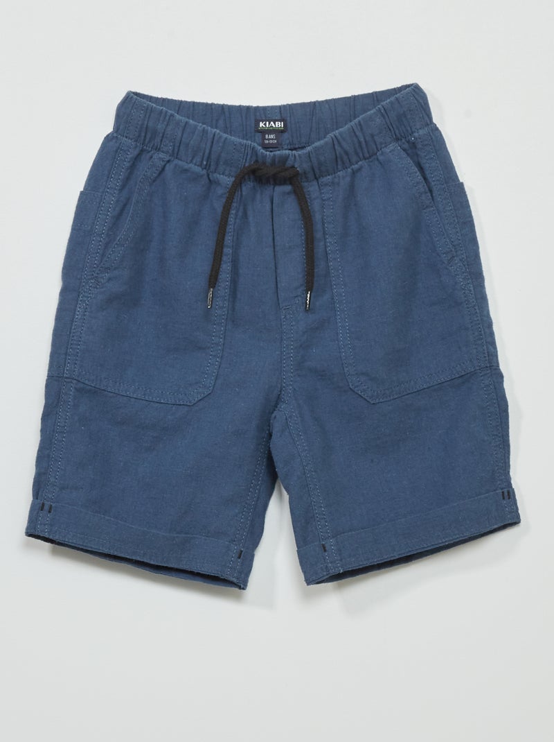 Bermuda regular en coton lin bleu foncé - Kiabi