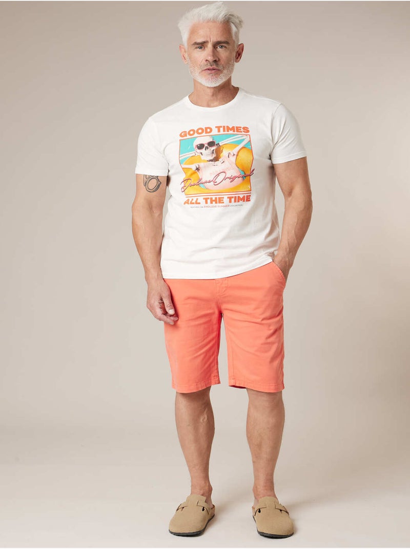 Bermuda regular homme en coton stretch 'Deeluxe' Orange mandarine - Kiabi