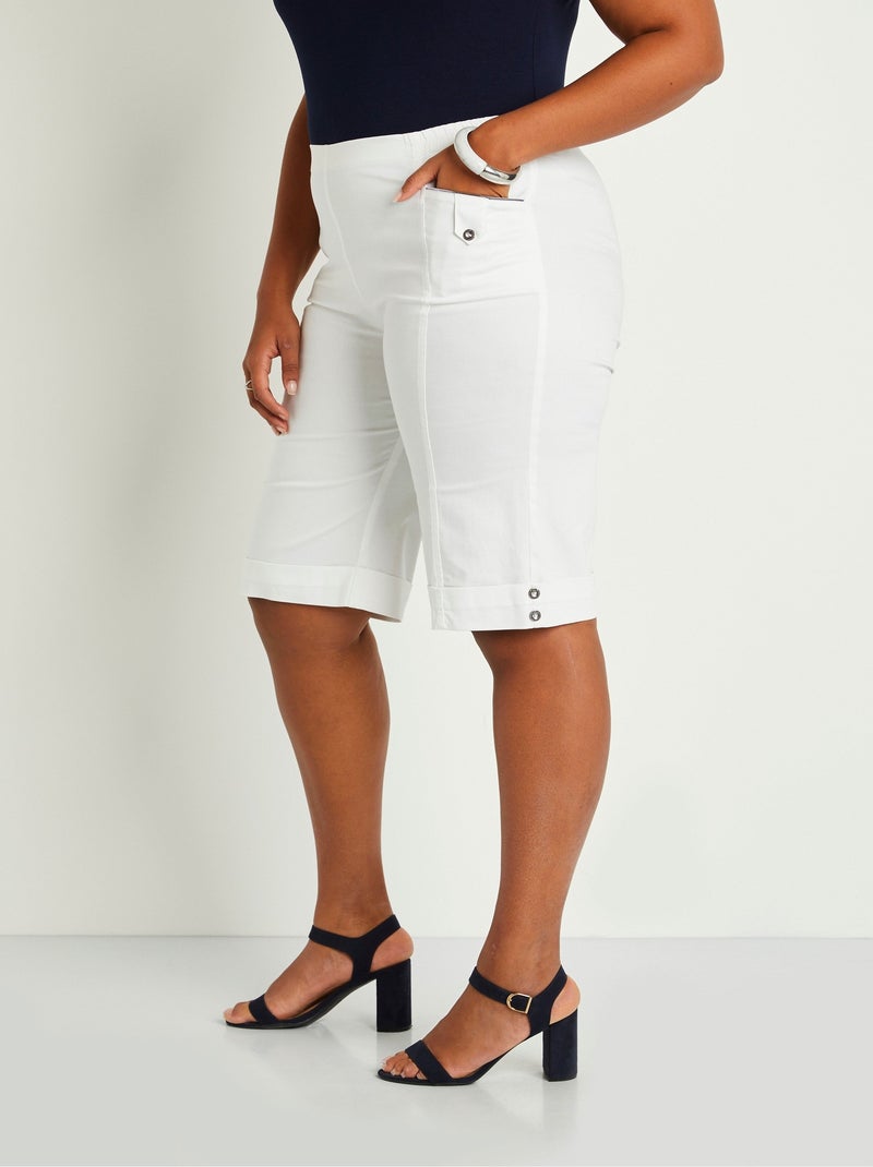 Bermuda revers ceinture semi-élastiquée Blanc - Kiabi