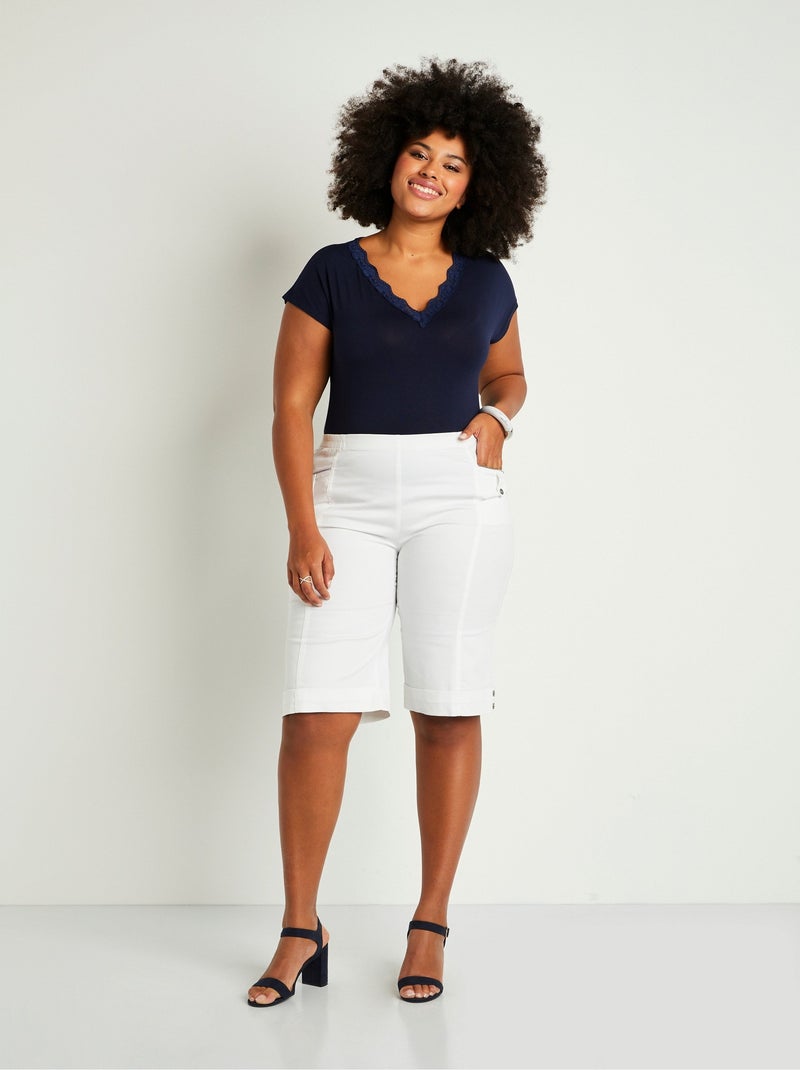 Bermuda revers ceinture semi-élastiquée Blanc - Kiabi