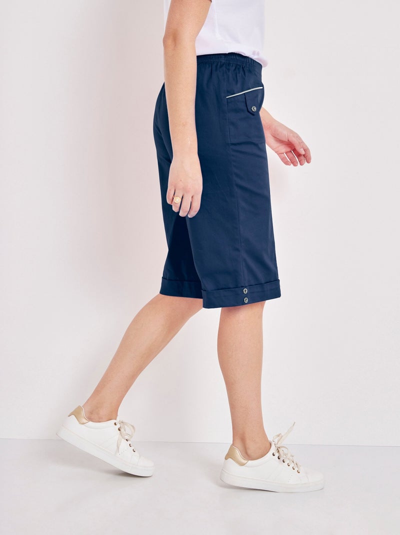 Bermuda revers ceinture semi-élastiquée Bleu marine - Kiabi