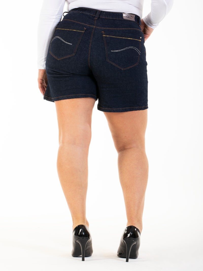 Bermuda taille haute stretch OBB6 'OBER' Bleu - Kiabi