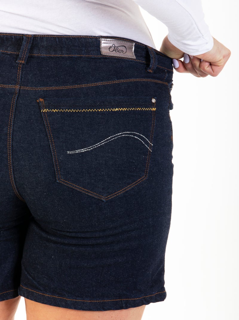 Bermuda taille haute stretch OBB6 'OBER' Bleu - Kiabi