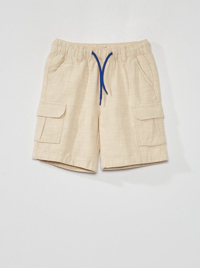 Bermuda uni avec lin Beige - Kiabi