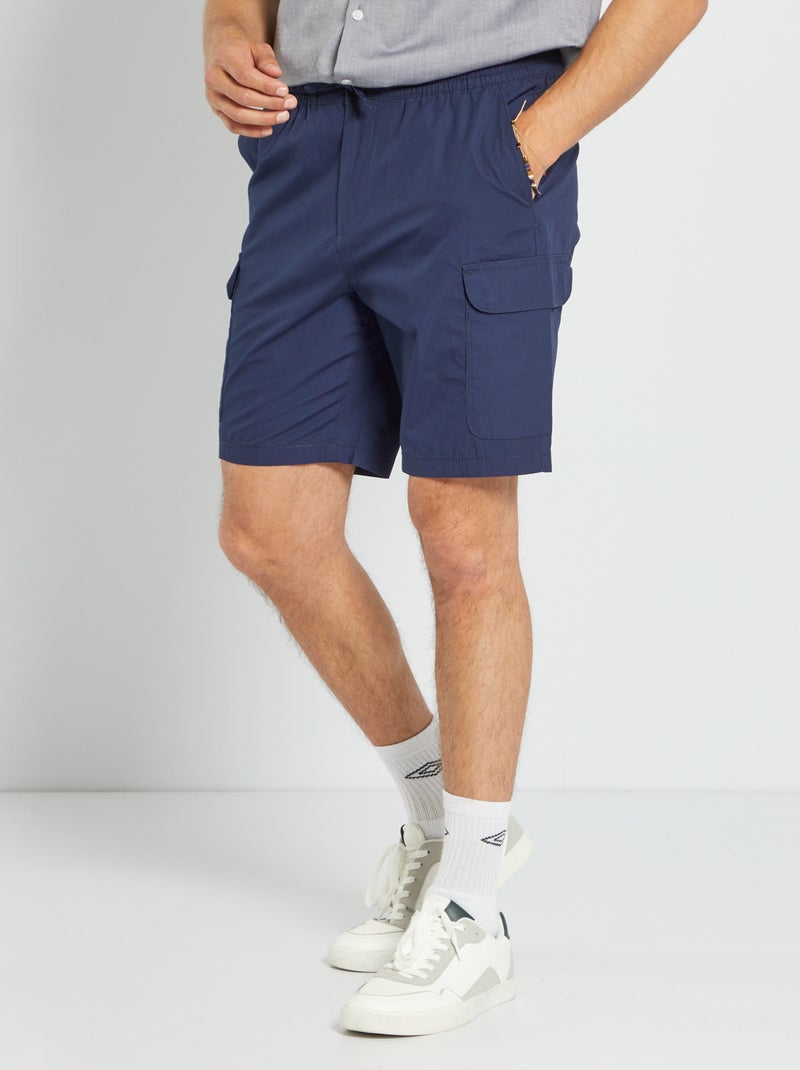 Bermuda uni avec taille élastiquée bleu noir - Kiabi