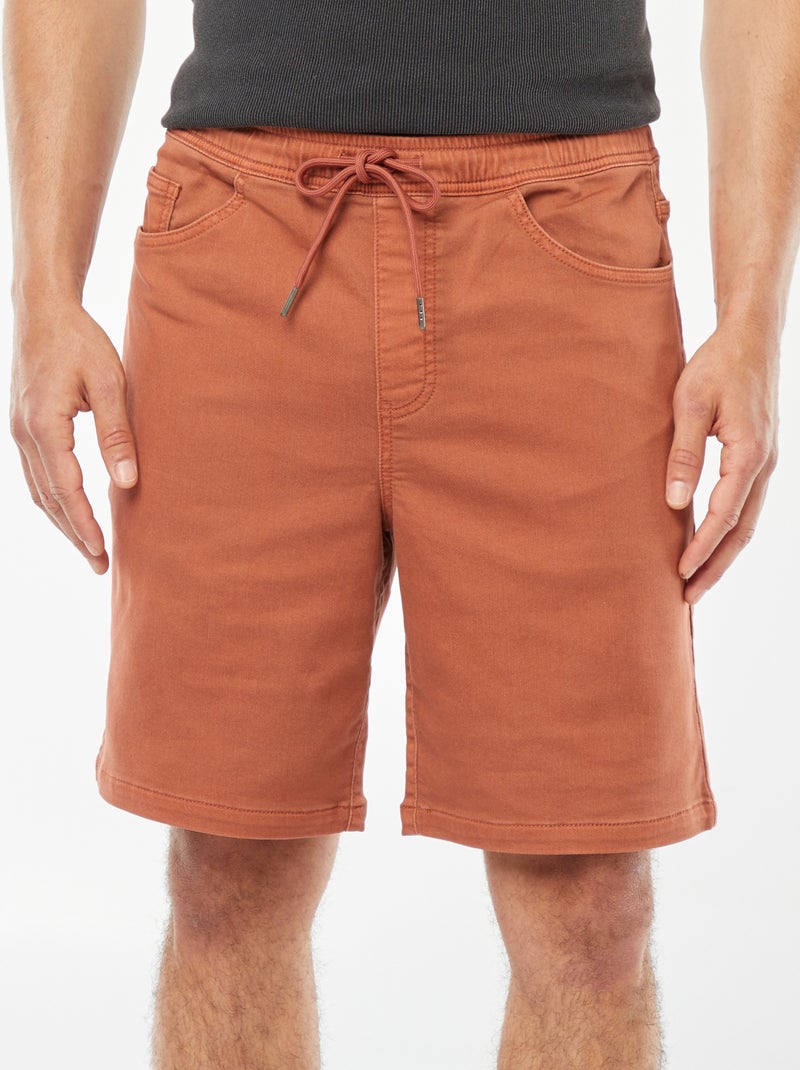 Bermuda uni avec taille élastiquée et cordons de serrage MARRON - Kiabi