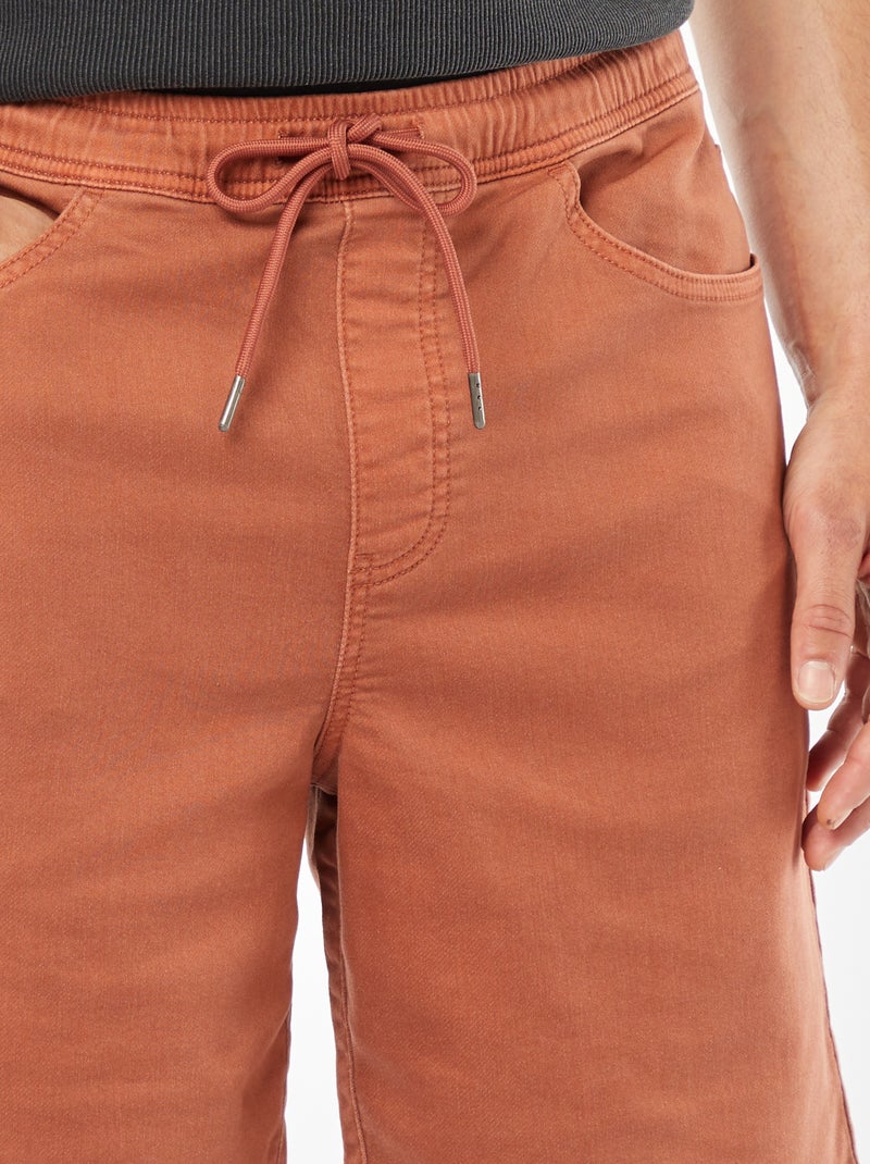 Bermuda uni avec taille élastiquée et cordons de serrage MARRON - Kiabi