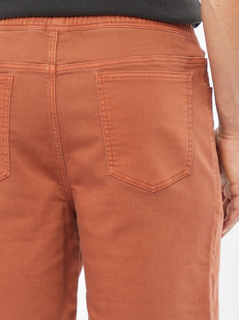 Bermuda uni avec taille élastiquée et cordons de serrage MARRON - Kiabi