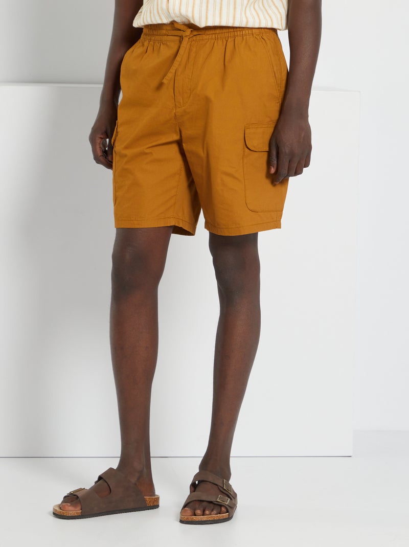 Bermuda uni avec taille élastiquée kaki - Kiabi