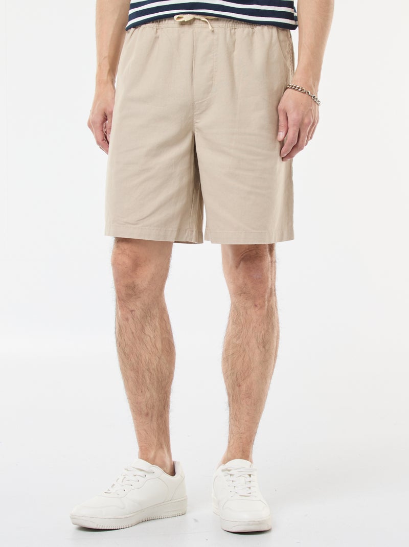Bermuda uni en coton et lin Beige - Kiabi