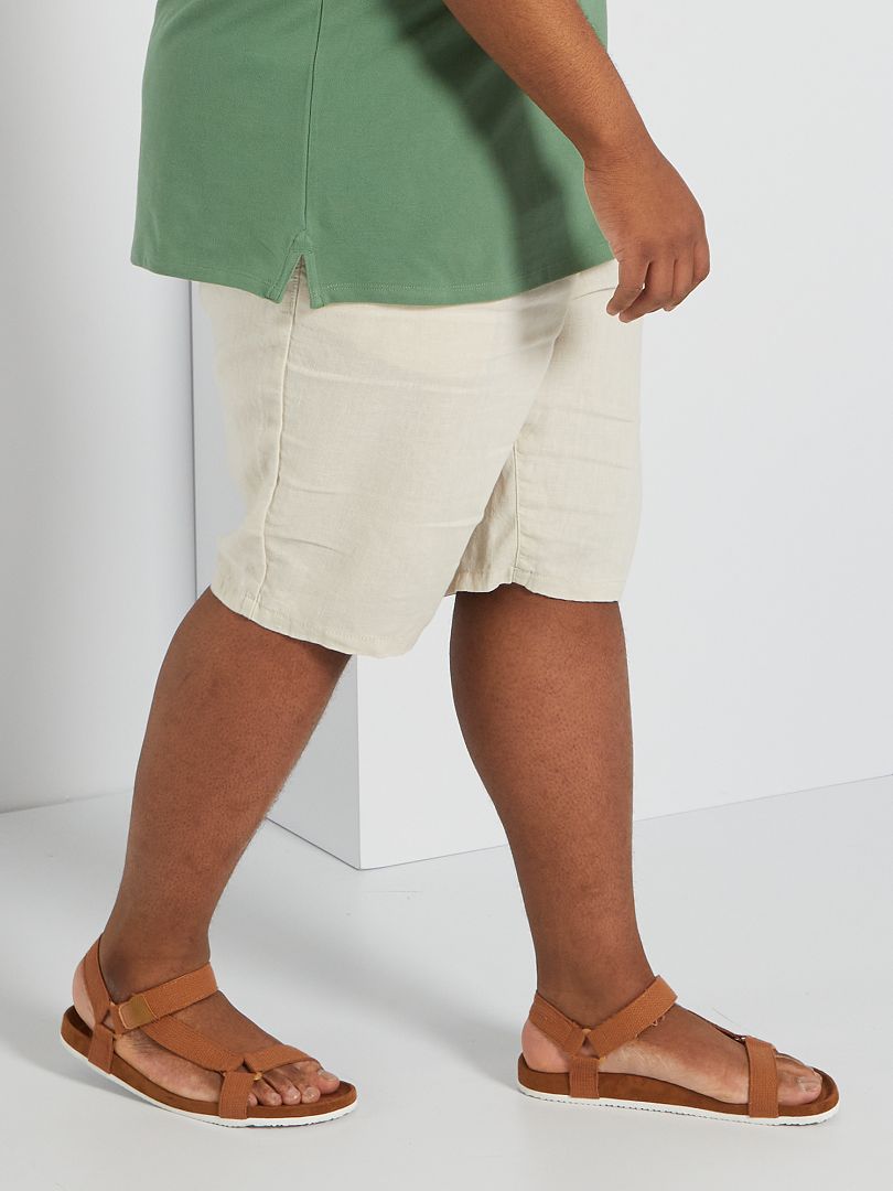 Bermuda uni en lin Beige - Kiabi