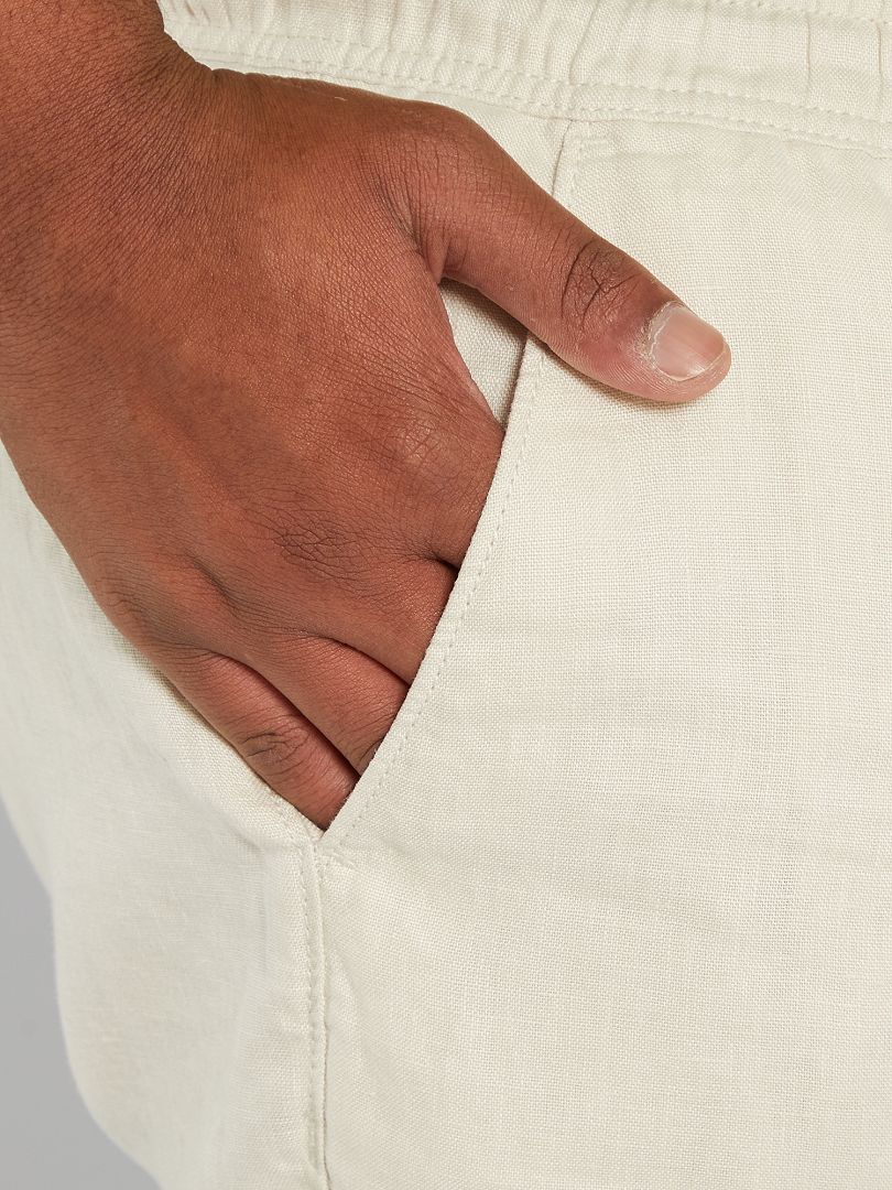 Bermuda uni en lin Beige - Kiabi