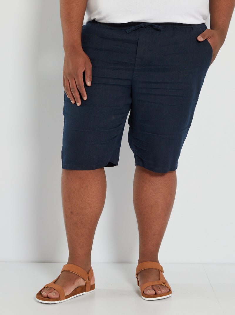 Bermuda uni en lin Bleu marine - Kiabi