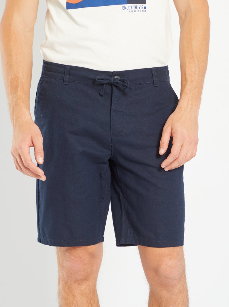Bermuda uni en lin Bleu marine - Kiabi