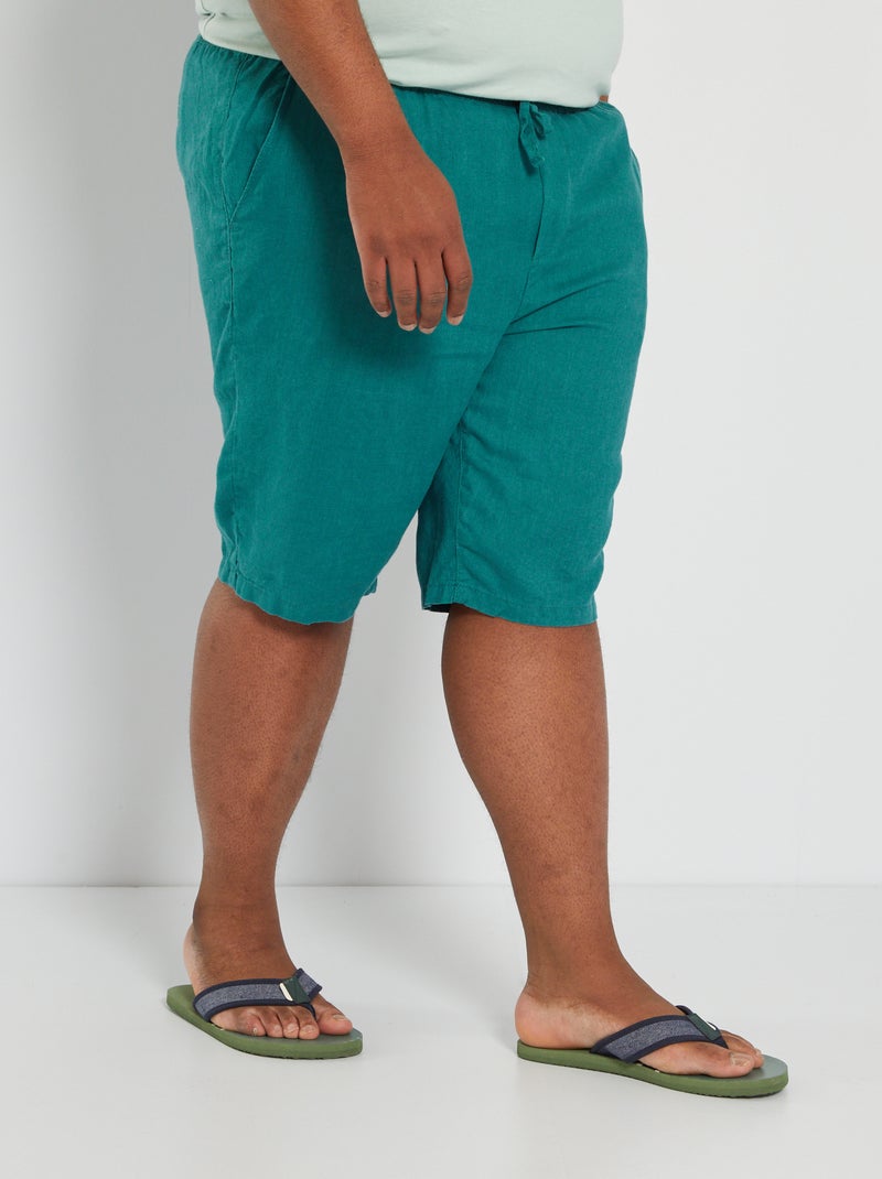 Bermuda uni en lin Bleu vert - Kiabi