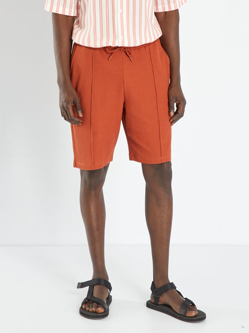 Bermuda uni en nid d'abeille marron - Kiabi
