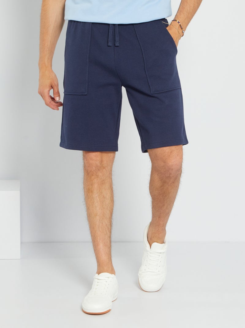 Bermuda uni en piqué de coton bleu noir - Kiabi