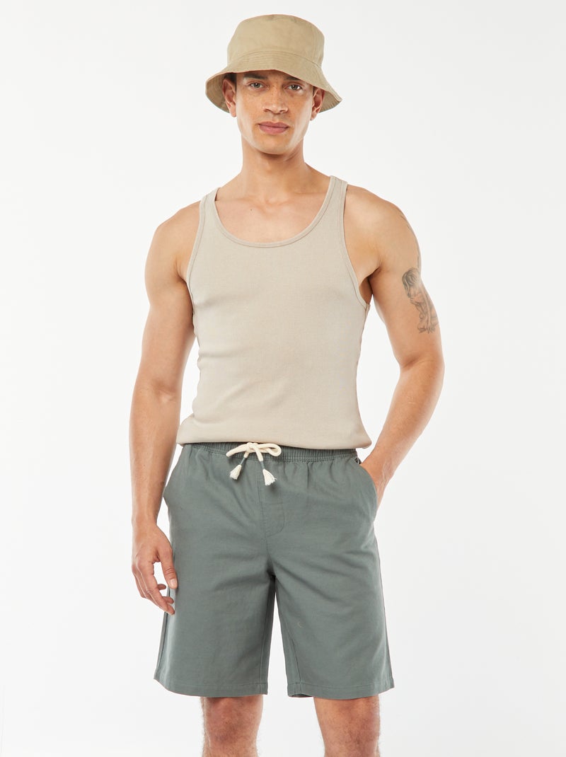 Bermuda uni taille élastiquée + cordons VERT - Kiabi
