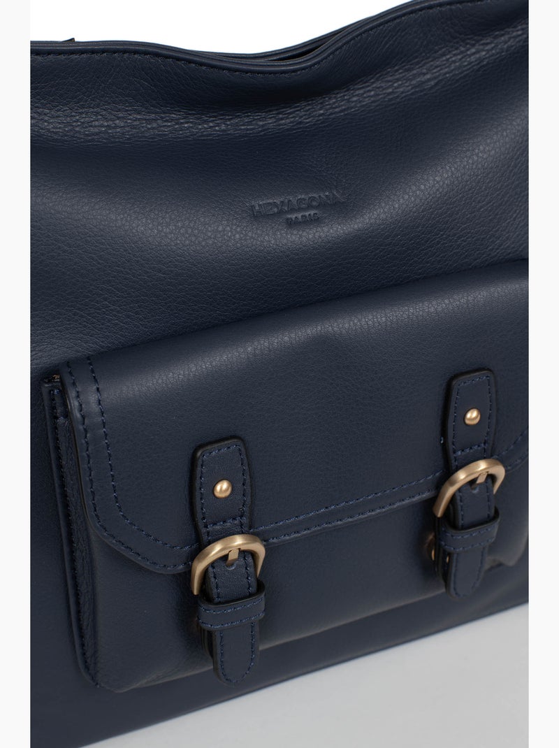 Besace  Cuir de vachette TAIMA Bleu nuit - Kiabi