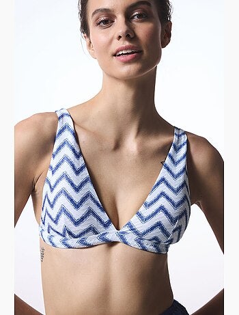 Biana haut de bikini à col v profond et motif zigzag penti