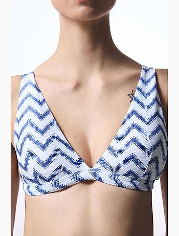 Biana haut de bikini à col v profond et motif zigzag penti