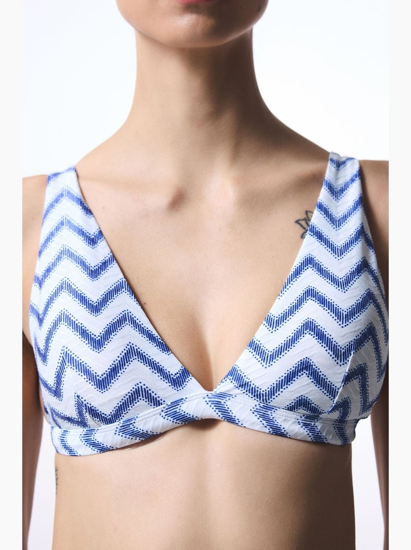 Biana haut de bikini à col v profond et motif zigzag penti Blanc Bleu - Kiabi