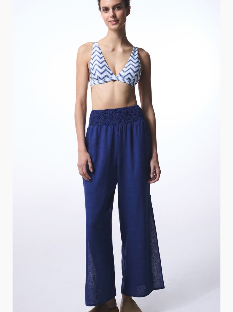 Biana haut de bikini à col v profond et motif zigzag penti Blanc Bleu - Kiabi