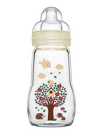Biberon verre premium renard et lapin Forêt - tétine débit 2 moyen (260 ml)