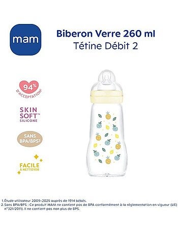 Biberon verre premium renard et lapin Forêt - tétine débit 2 moyen (260 ml)