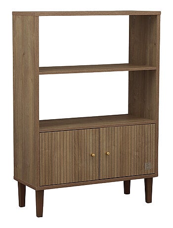 Bibliothèque 2 portes détail imitation bois texturé et pieds bois - SAUTHON