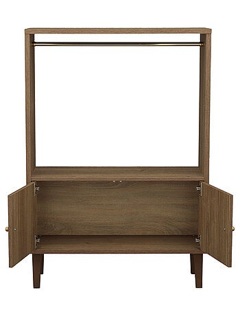 Bibliothèque 2 portes détail imitation bois texturé et pieds bois - SAUTHON