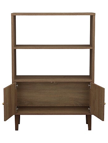 Bibliothèque 2 portes détail imitation bois texturé et pieds bois - SAUTHON